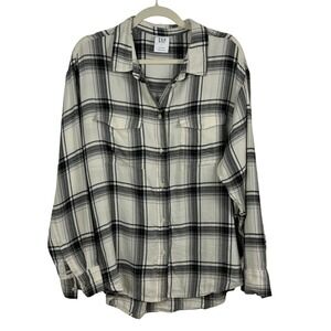 GAP Oversized Black White Plaid Button Down Shirt Women's Large L